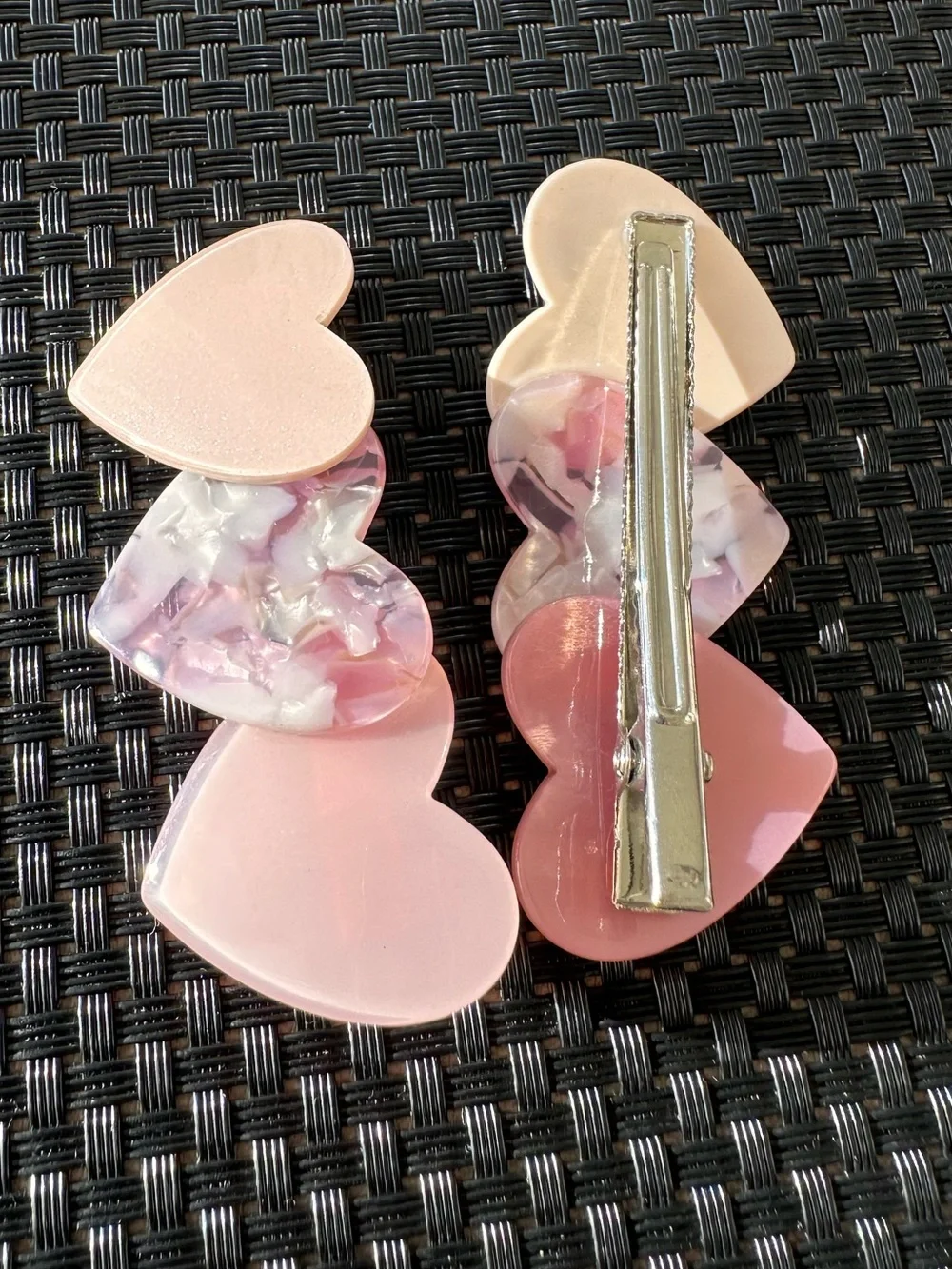 Pink Heart Hair Clips Set – Sparkle Bobby Pins & Resin Hearts